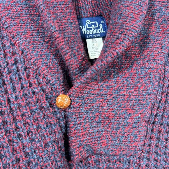 Woolrich Vtg Wool Pullover Sweater Fisherman Shawl Collar Red Button Size M - Picture 3 of 8